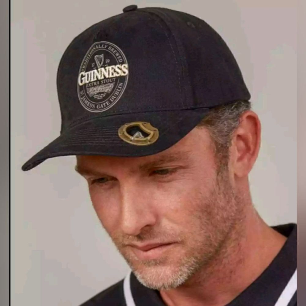 Guinness hat bottle opener brim adjustable strap cap black
